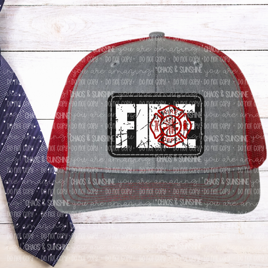 Fire with white lettering