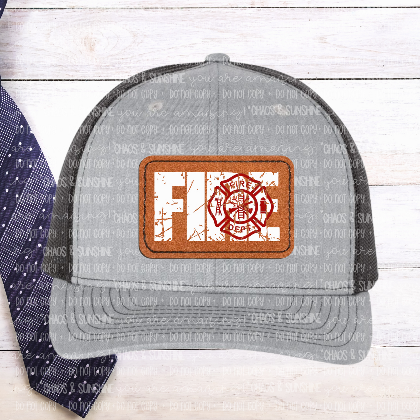 Fire with white lettering