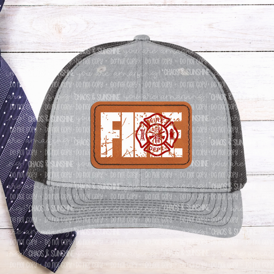 Fire with white lettering