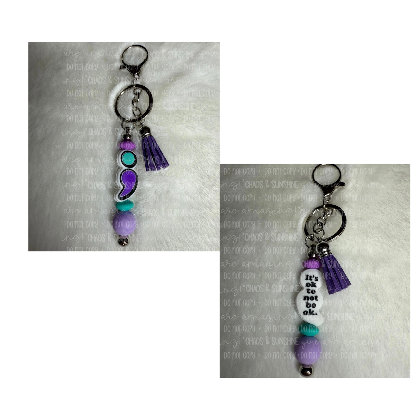 💜 It’s OK To Not Be OK Keychain – Semicolon Mental Health Awareness 💜