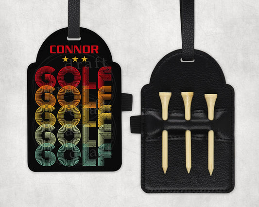 Black Retro Golf Tee Bag Tag
